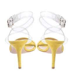 Pre Owned Gianvito Rossi Yellow Suede And PVC Ankle Strap Sandals Size 36.5 