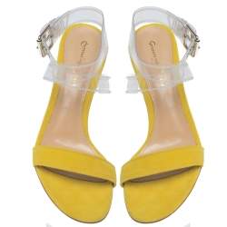Pre Owned Gianvito Rossi Yellow Suede And PVC Ankle Strap Sandals Size 36.5 