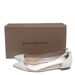 Pre Owned Gianvito Rossi White PVC and Leather Plexi Pointed Toe Ballet Flats Size 37.5