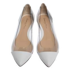 Pre Owned Gianvito Rossi White PVC and Leather Plexi Pointed Toe Ballet Flats Size 37.5