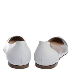 Pre Owned Gianvito Rossi White PVC and Leather Plexi Pointed Toe Ballet Flats Size 37.5
