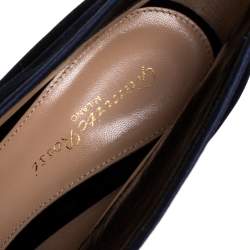 Pre Owned Gianvito Rossi Blue Velvet Vamp V Cut Peep Toe Booties Size 39.5