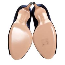 Pre Owned Gianvito Rossi Blue Velvet Vamp V Cut Peep Toe Booties Size 39.5