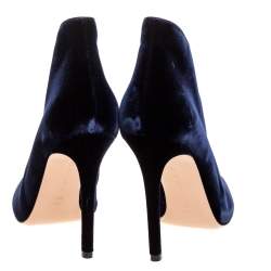 Pre Owned Gianvito Rossi Blue Velvet Vamp V Cut Peep Toe Booties Size 39.5