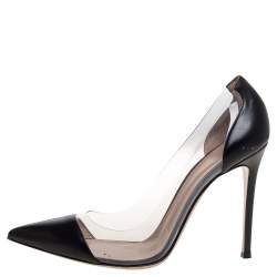 Pre Owned Gianvito Rossi Black Leather And PVC Plexi Pointed Toe Pumps Size 41