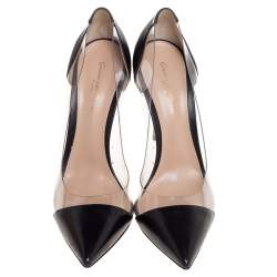 Pre Owned Gianvito Rossi Black Leather And PVC Plexi Pointed Toe Pumps Size 41