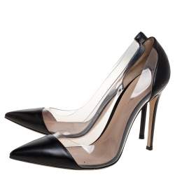 Pre Owned Gianvito Rossi Black Leather And PVC Plexi Pointed Toe Pumps Size 41