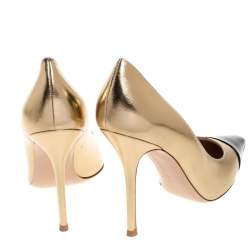 Pre Owned Gianvito Rossi Gold/Black Leather Lucy Pointed Toe Pumps Size 41