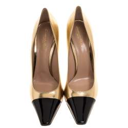 Pre Owned Gianvito Rossi Gold/Black Leather Lucy Pointed Toe Pumps Size 41