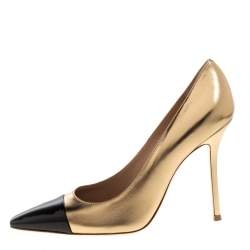Pre Owned Gianvito Rossi Gold/Black Leather Lucy Pointed Toe Pumps Size 41