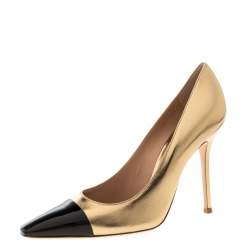 Pre Owned Gianvito Rossi Gold/Black Leather Lucy Pointed Toe Pumps Size 41