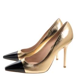 Pre Owned Gianvito Rossi Gold/Black Leather Lucy Pointed Toe Pumps Size 41
