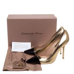 Pre Owned Gianvito Rossi Gold/Black Leather Lucy Pointed Toe Pumps Size 41
