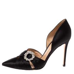 Pre Owned Gianvito Rossi Black Pleated Satin Crystal Embellished Pointed Toe Pumps Size 40