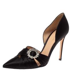 Pre Owned Gianvito Rossi Black Pleated Satin Crystal Embellished Pointed Toe Pumps Size 40
