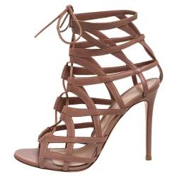 Pre Owned Gianvito Rossi Beige Leather Gladiator Lace Up Booties Size 41