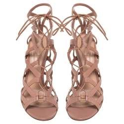 Pre Owned Gianvito Rossi Beige Leather Gladiator Lace Up Booties Size 41