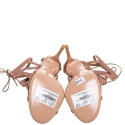 Pre Owned Gianvito Rossi Beige Leather Gladiator Lace Up Booties Size 41