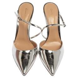 Pre Owned Gianvito Rossi Silver Leather Manhattan Pointed Toe Ankle Strap Sandals Size 39.5