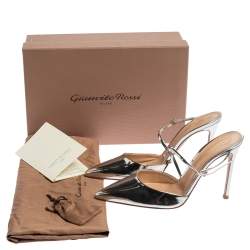 Pre Owned Gianvito Rossi Silver Leather Manhattan Pointed Toe Ankle Strap Sandals Size 39.5