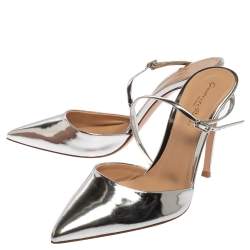 Pre Owned Gianvito Rossi Silver Leather Manhattan Pointed Toe Ankle Strap Sandals Size 39.5