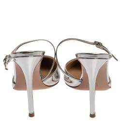 Pre Owned Gianvito Rossi Silver Leather Manhattan Pointed Toe Ankle Strap Sandals Size 39.5