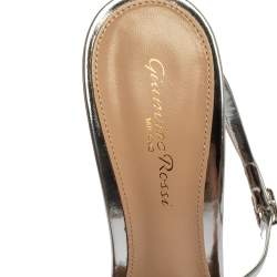 Pre Owned Gianvito Rossi Silver Leather Manhattan Pointed Toe Ankle Strap Sandals Size 39.5