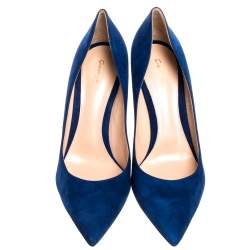 Pre Owned Gianvito Rossi Blue Suede Leather Pointed Toe Pumps Size 40.5