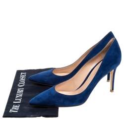 Pre Owned Gianvito Rossi Blue Suede Leather Pointed Toe Pumps Size 40.5
