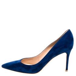 Pre Owned Gianvito Rossi Blue Suede Leather Pointed Toe Pumps Size 40.5