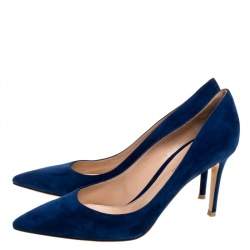 Pre Owned Gianvito Rossi Blue Suede Leather Pointed Toe Pumps Size 40.5