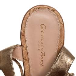 Pre Owned Gianvito Rossi Metallic Gold Leather Wedge Platform Ankle Wrap Sandals Size 40