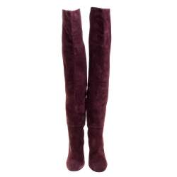 Pre Owned Gianvito Rossi Burgundy Suede Knee High Boots Size 36