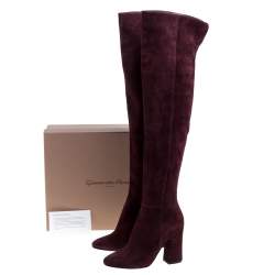 Pre Owned Gianvito Rossi Burgundy Suede Knee High Boots Size 36