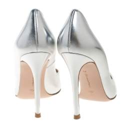 Pre Owned Gianvito Rossi Silver Leather Pointed Pumps Size 36