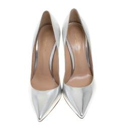 Pre Owned Gianvito Rossi Silver Leather Pointed Pumps Size 36