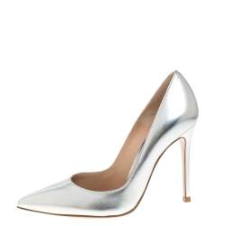 Pre Owned Gianvito Rossi Silver Leather Pointed Pumps Size 36