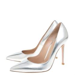 Pre Owned Gianvito Rossi Silver Leather Pointed Pumps Size 36
