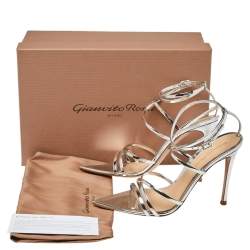 Pre Owned Gianvito Rossi Silver Leather Kim Cross Ankle Strap Sandals Size 37