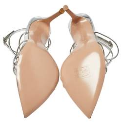 Pre Owned Gianvito Rossi Silver Leather Kim Cross Ankle Strap Sandals Size 37