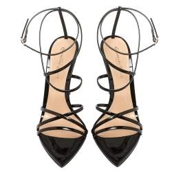 Pre Owned Gianvito Rossi Black Patent Leather Kim Cross Ankle Strap Sandals Size 37