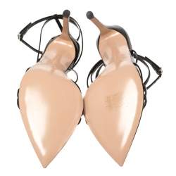 Pre Owned Gianvito Rossi Black Patent Leather Kim Cross Ankle Strap Sandals Size 37