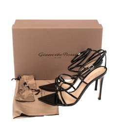 Pre Owned Gianvito Rossi Black Patent Leather Kim Cross Ankle Strap Sandals Size 37