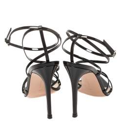 Pre Owned Gianvito Rossi Black Patent Leather Kim Cross Ankle Strap Sandals Size 37
