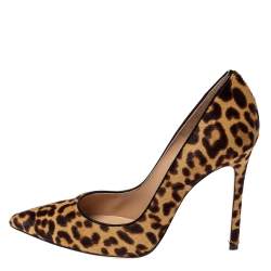 Pre Owned Gianvito Rossi Leopard Print Pony Hair Pointed Toe Pumps Size 36