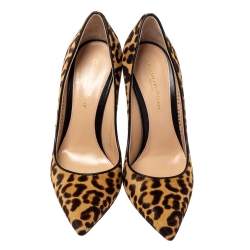 Pre Owned Gianvito Rossi Leopard Print Pony Hair Pointed Toe Pumps Size 36