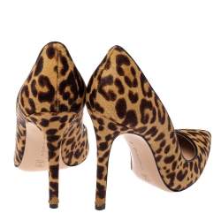 Pre Owned Gianvito Rossi Leopard Print Pony Hair Pointed Toe Pumps Size 36