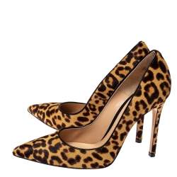 Pre Owned Gianvito Rossi Leopard Print Pony Hair Pointed Toe Pumps Size 36