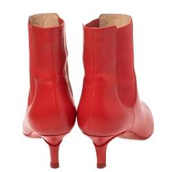 Pre Owned Gianvito Rossi Red Leather Ankle Boots Size 36.5