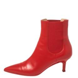 Pre Owned Gianvito Rossi Red Leather Ankle Boots Size 36.5